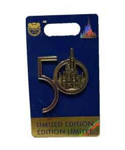 Disney 50th Anniversary Pin - 50th Logo With Cinderella Castle